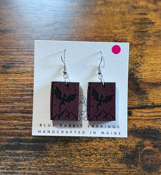 Purple Leather Dragon Earrings
