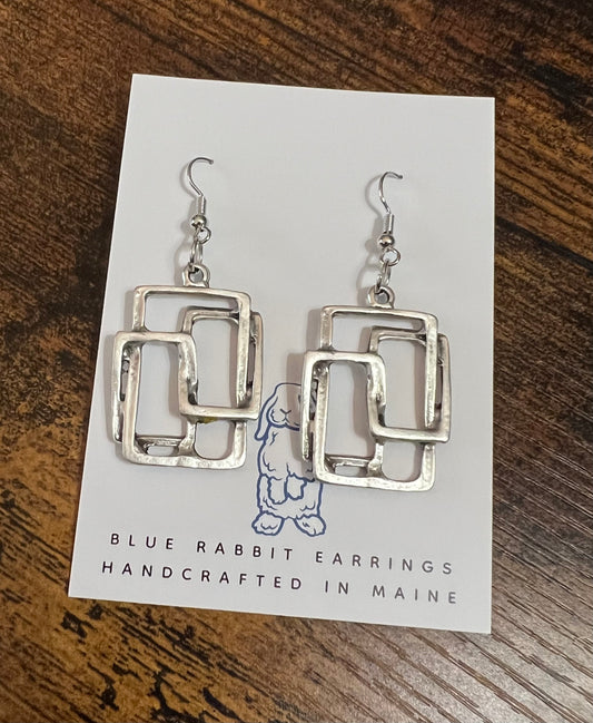 Antique Silver Geometric Design Earrings