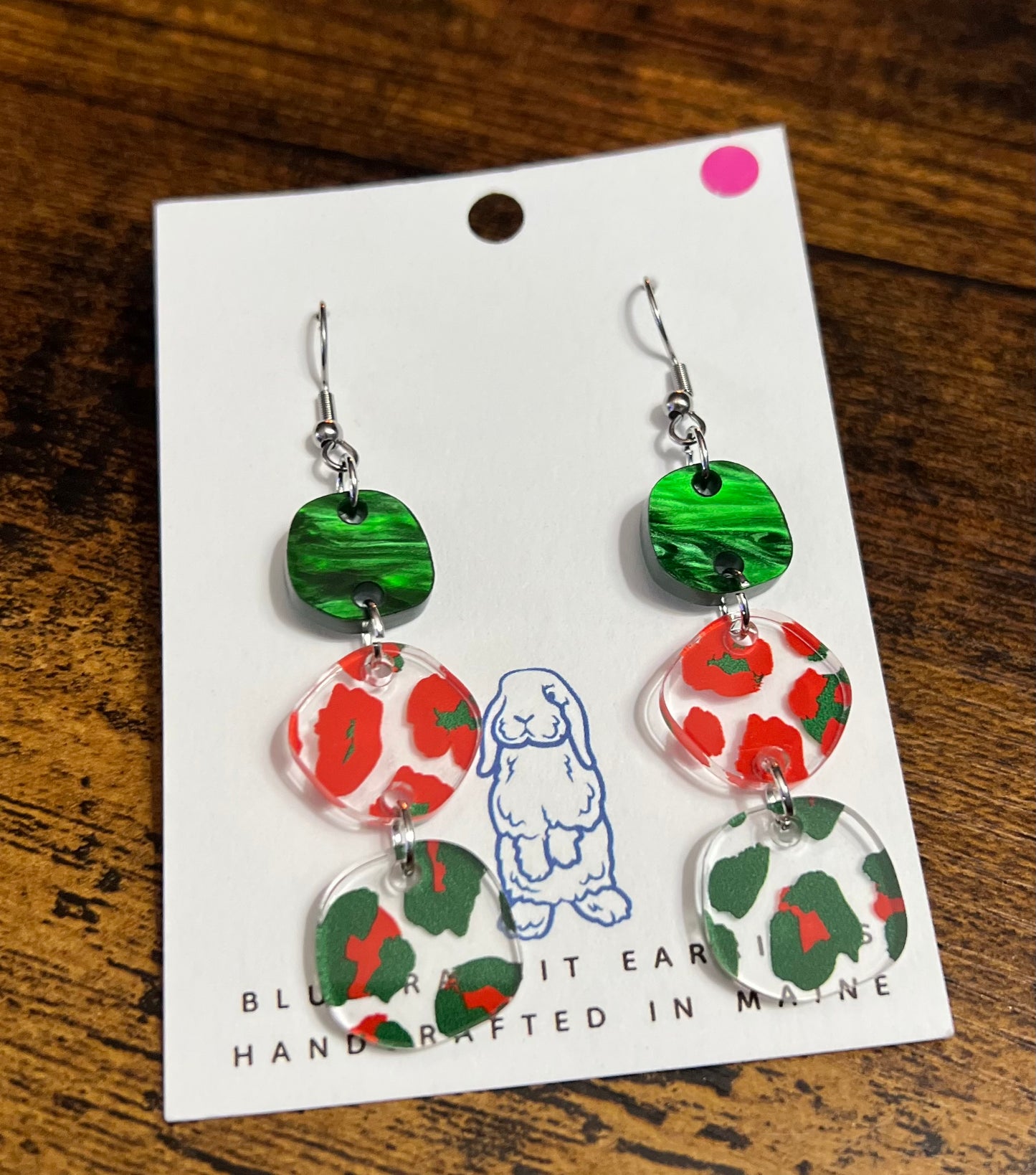 Acrylic Red & Green Leopard Print Earrings