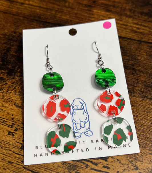 Acrylic Red & Green Leopard Print Earrings