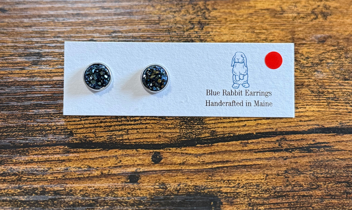 Metallic Blue Druzy Studs 8mm