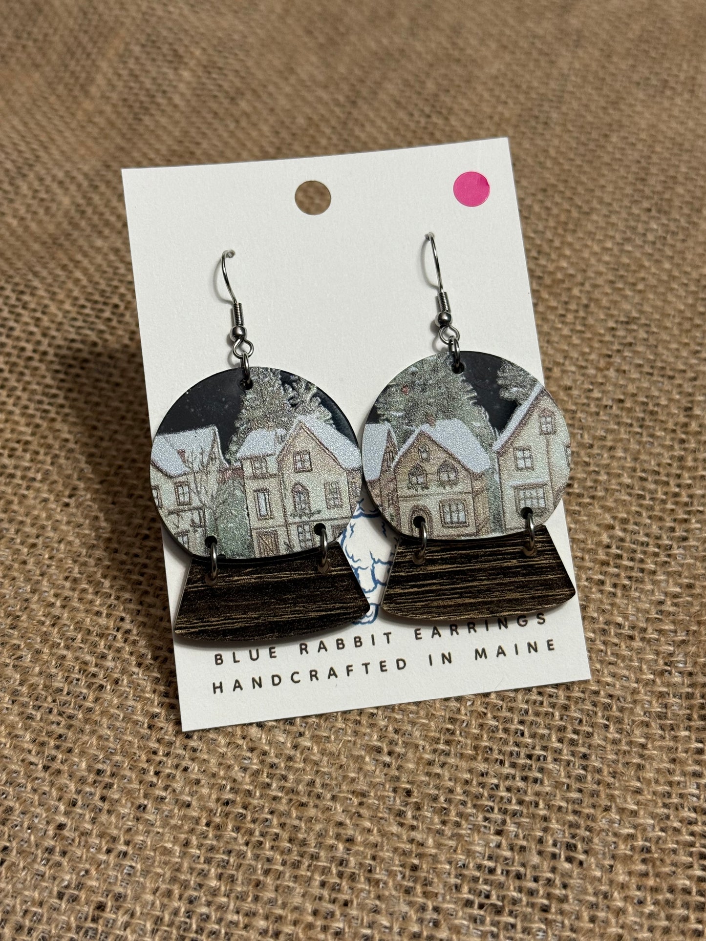 Acrylic Winter Village Snow Globe Earrings