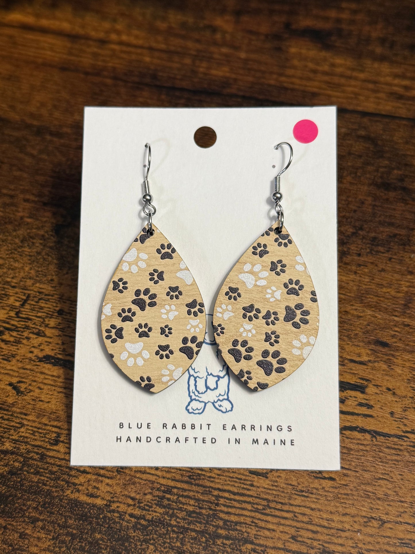 Wooden PawPrint Earrings