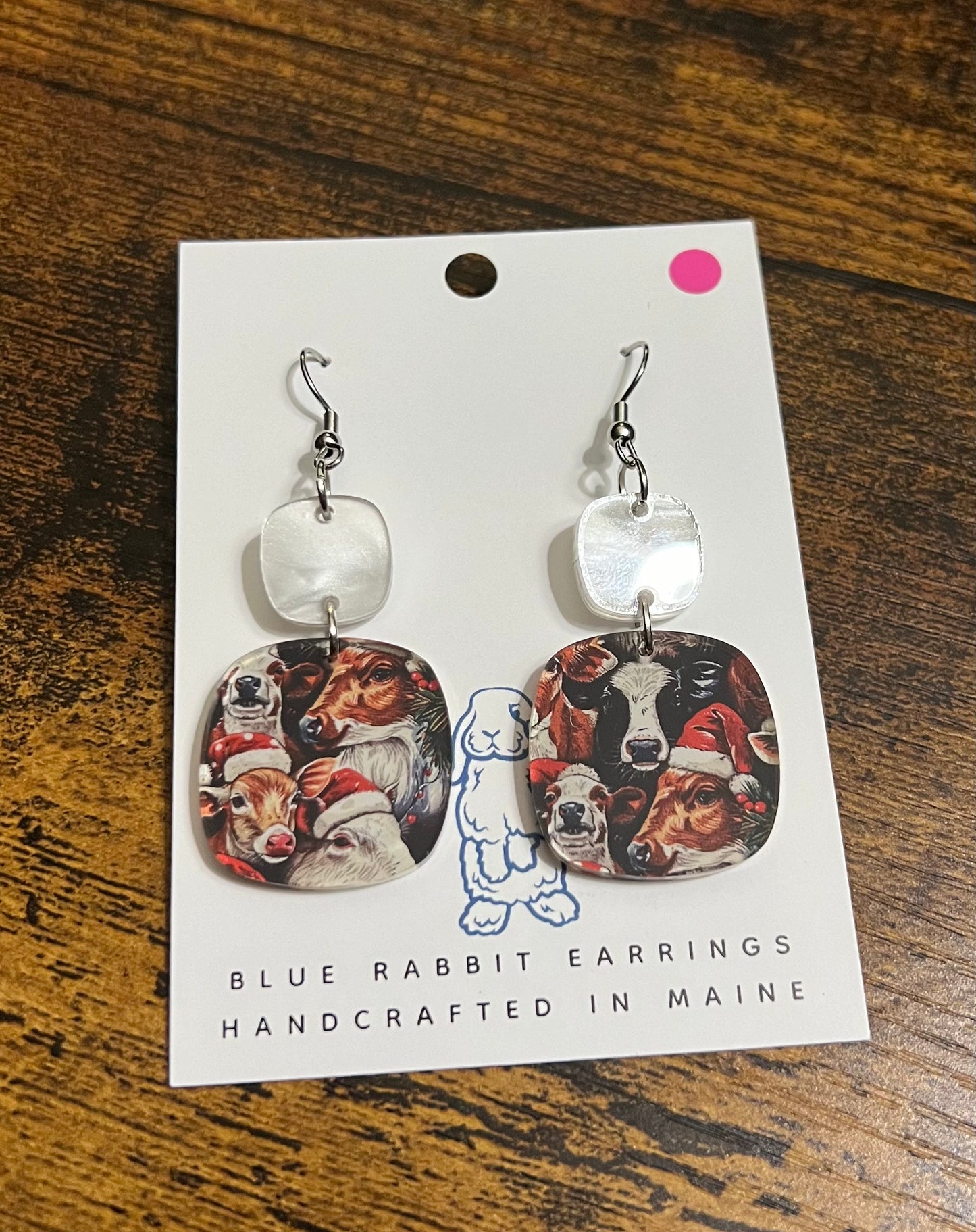 Acrylic Christmas Cow Earrings