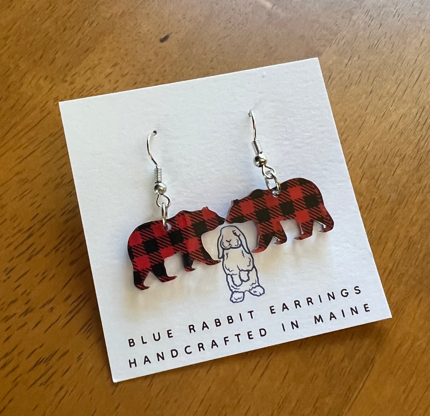 Acrylic Buffalo Plaid Bear Earrings