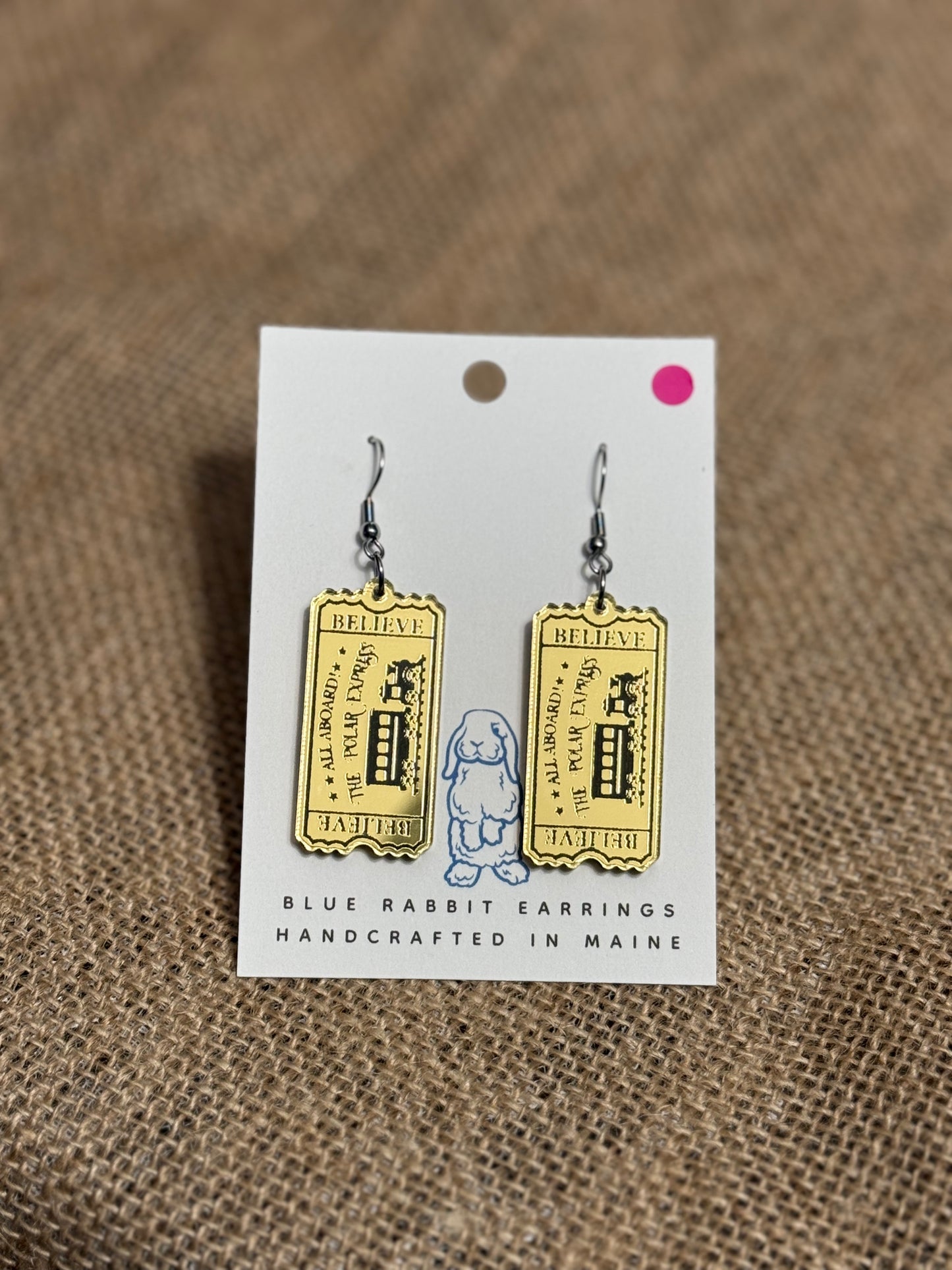 Acrylic Polar Express Ticket Earrings