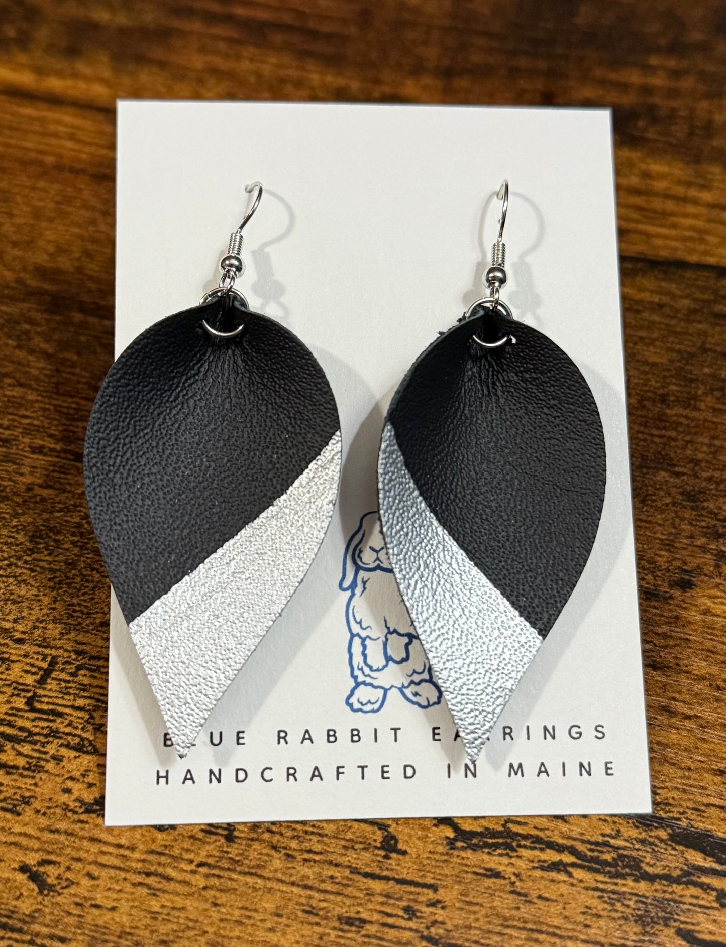Genuine Leather Earrings-Silver