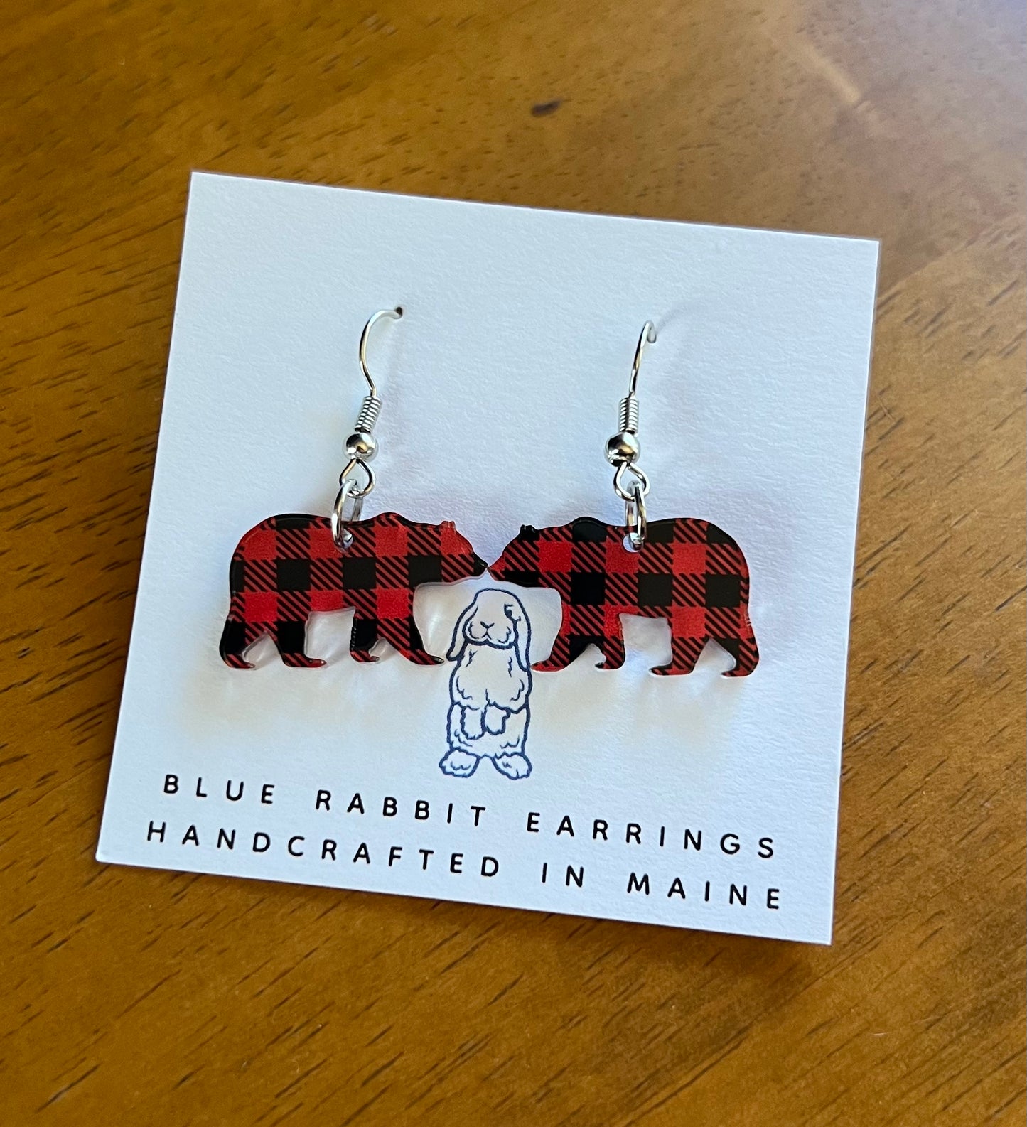 Acrylic Buffalo Plaid Bear Earrings