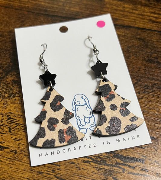 Acrylic Leopard Print Christmas Tree Earrings