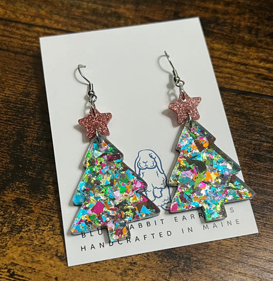 Acrylic Confetti Christmas Tree Earrings