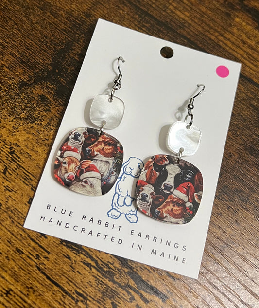 Acrylic Christmas Cow Earrings