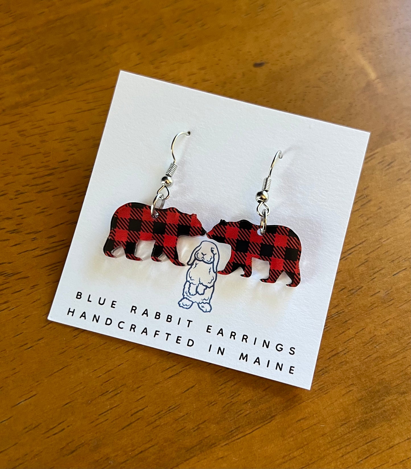 Acrylic Buffalo Plaid Bear Earrings