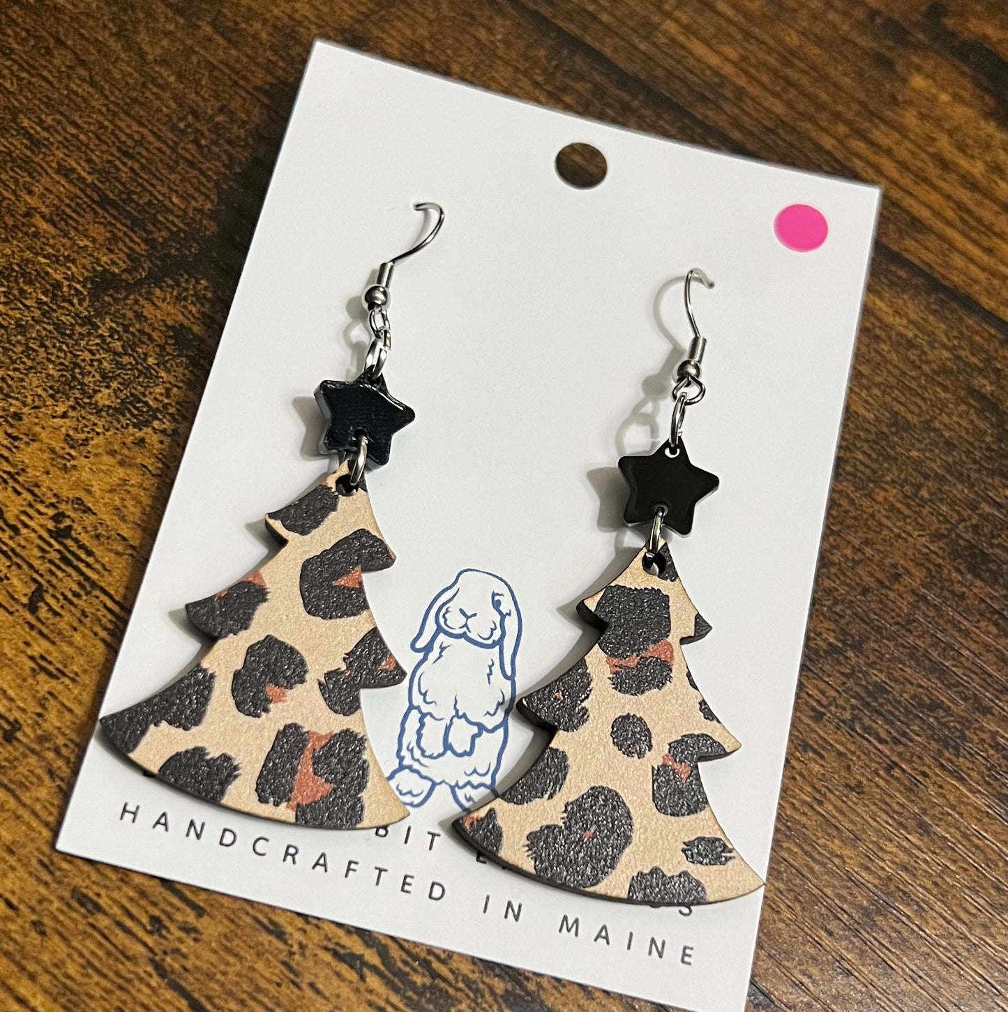 Acrylic Leopard Print Christmas Tree Earrings