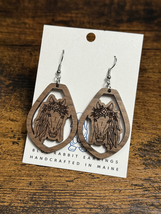 Walnut Horse Earrings