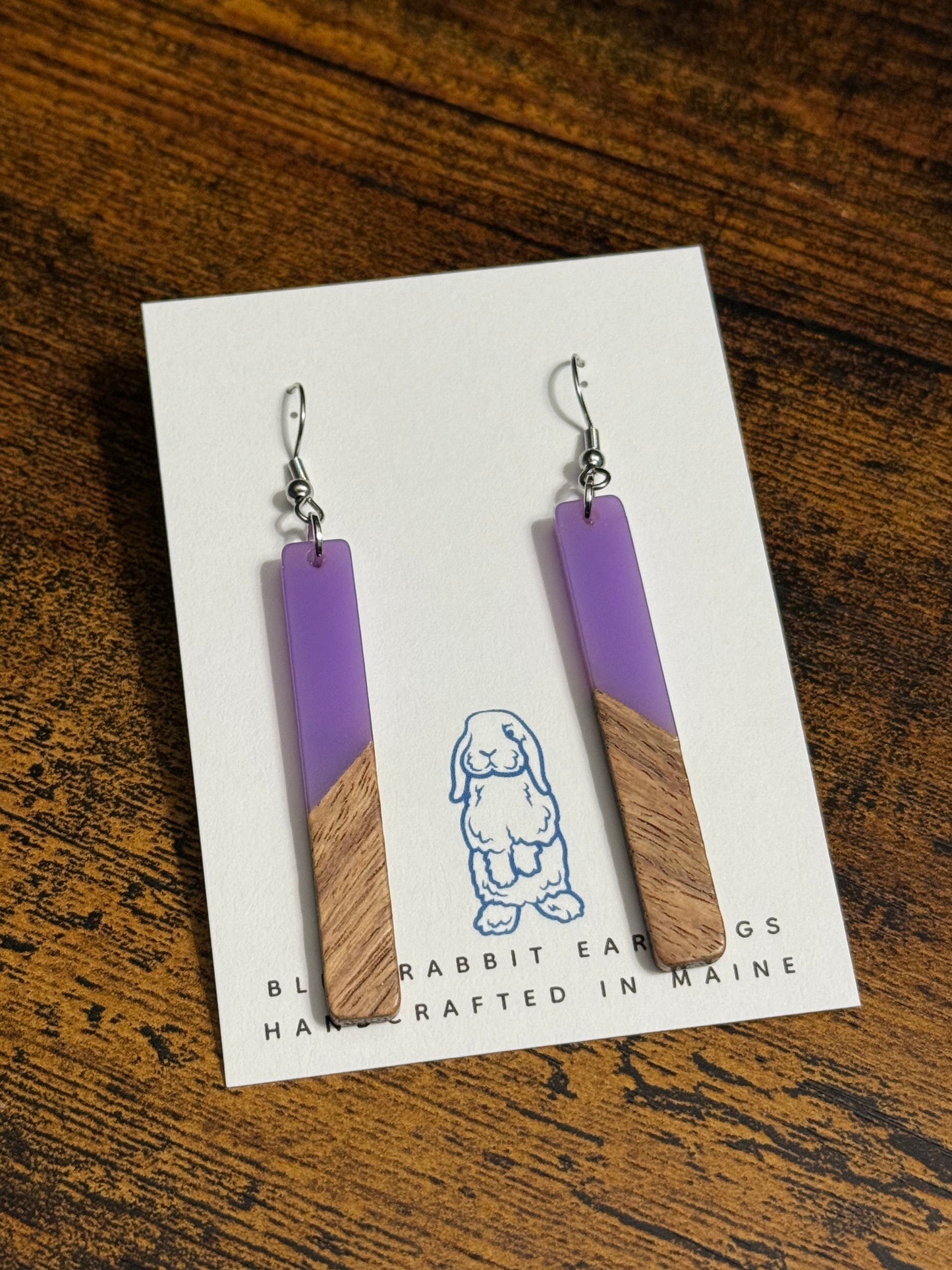 Lilac & Wood Bar Earrings