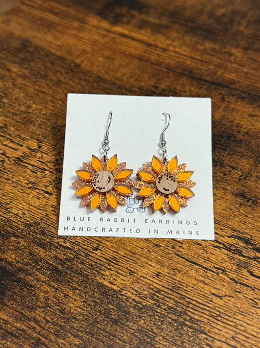 Acrylic Orange Sunflower Earrings