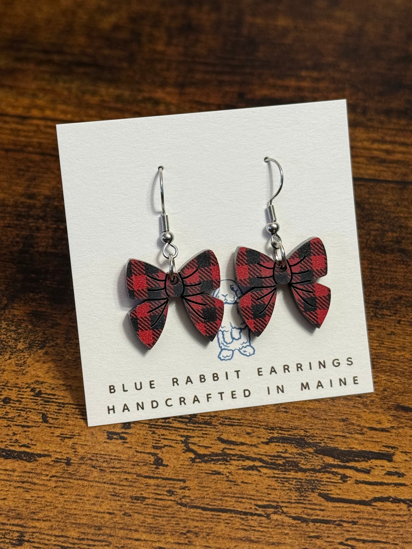 Acrylic Buffalo Plaid Bow Earrings