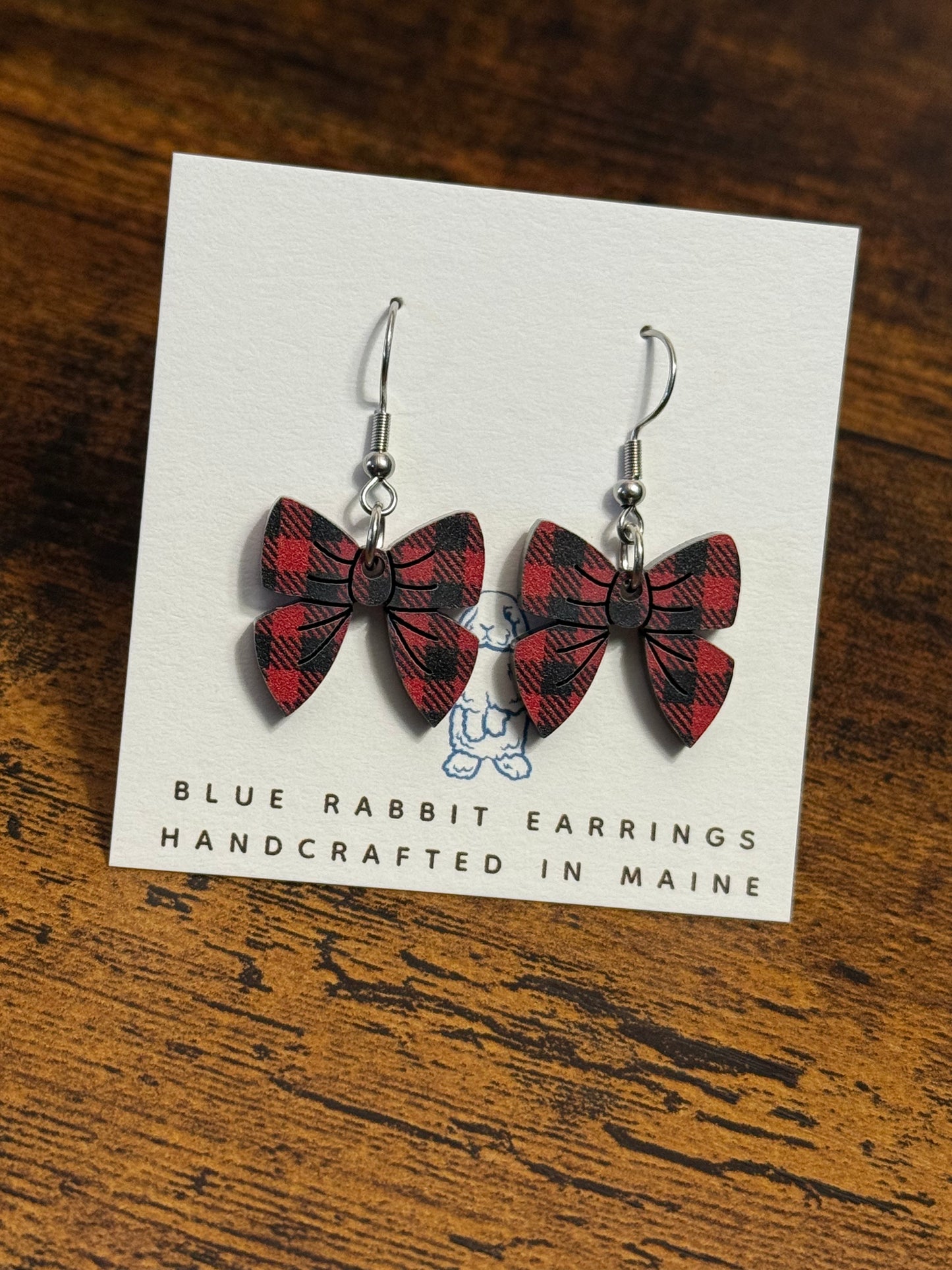 Acrylic Buffalo Plaid Bow Earrings