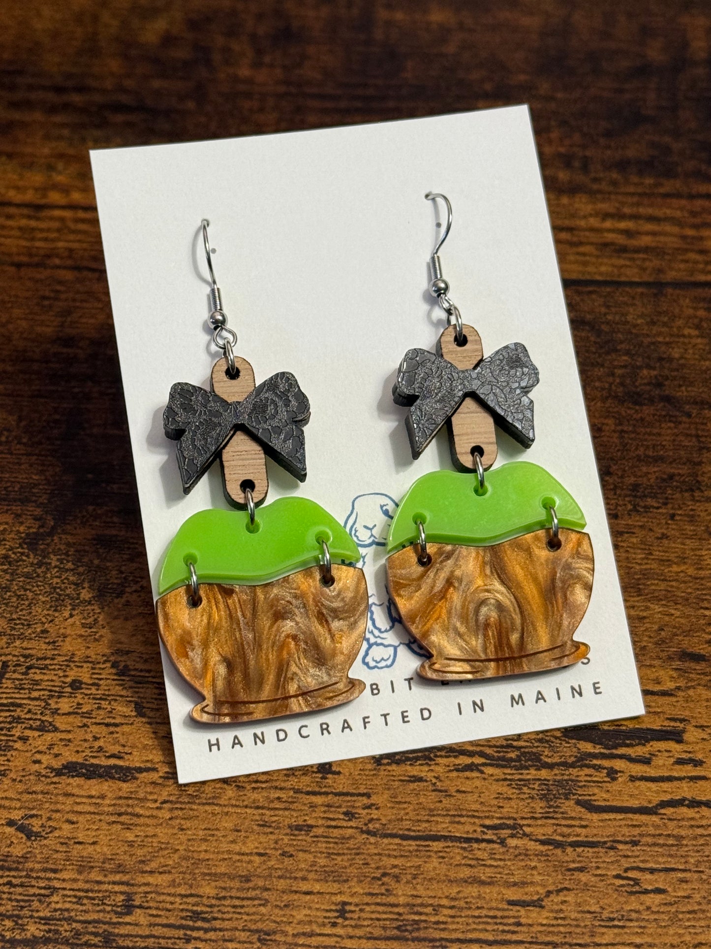 Acrylic Green Caramel Apple Earrings