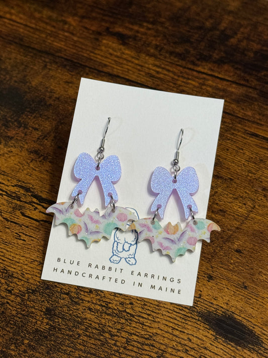 Acrylic Pastel Bat & Bow Earrings