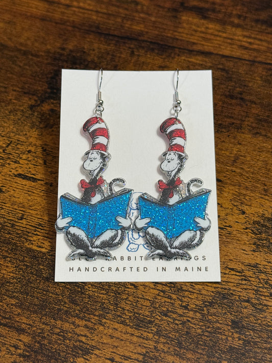 Acrylic Cat In The Hat Earrings