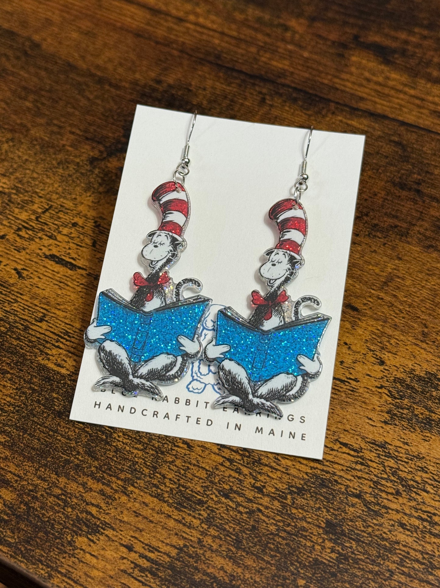 Acrylic Cat In The Hat Earrings
