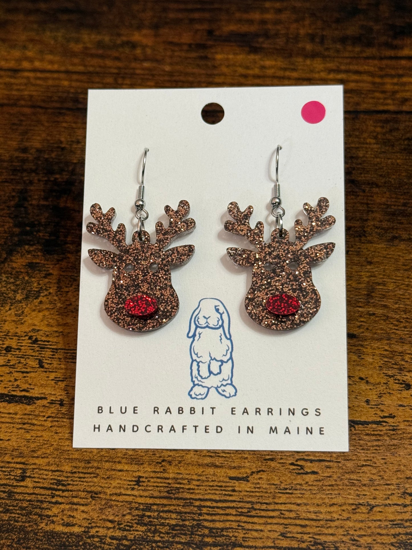 Acrylic Red Nosed Reindeer Earrings
