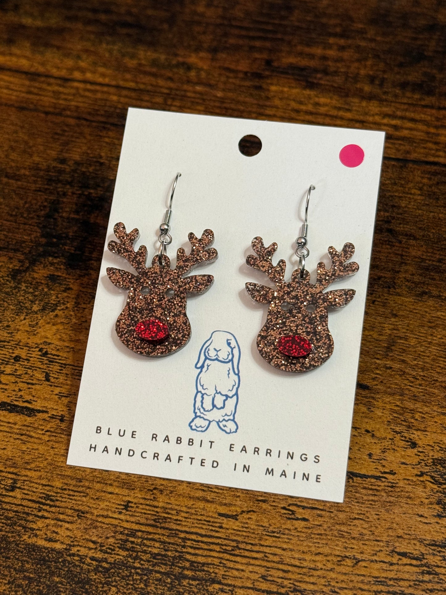 Acrylic Red Nosed Reindeer Earrings