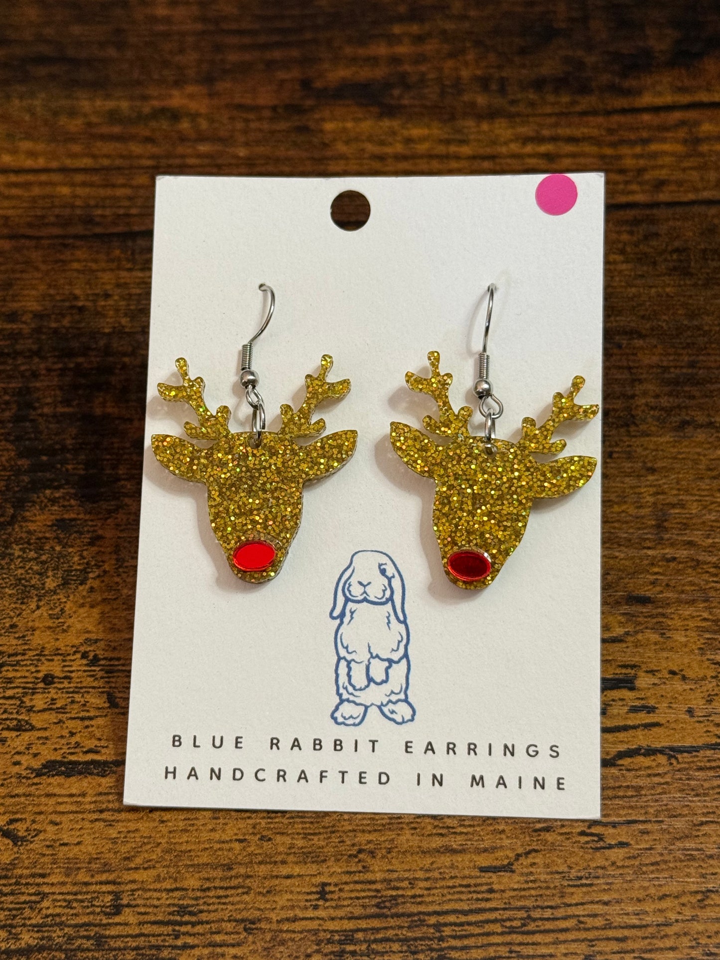 Acrylic Gold Reindeer Earrings