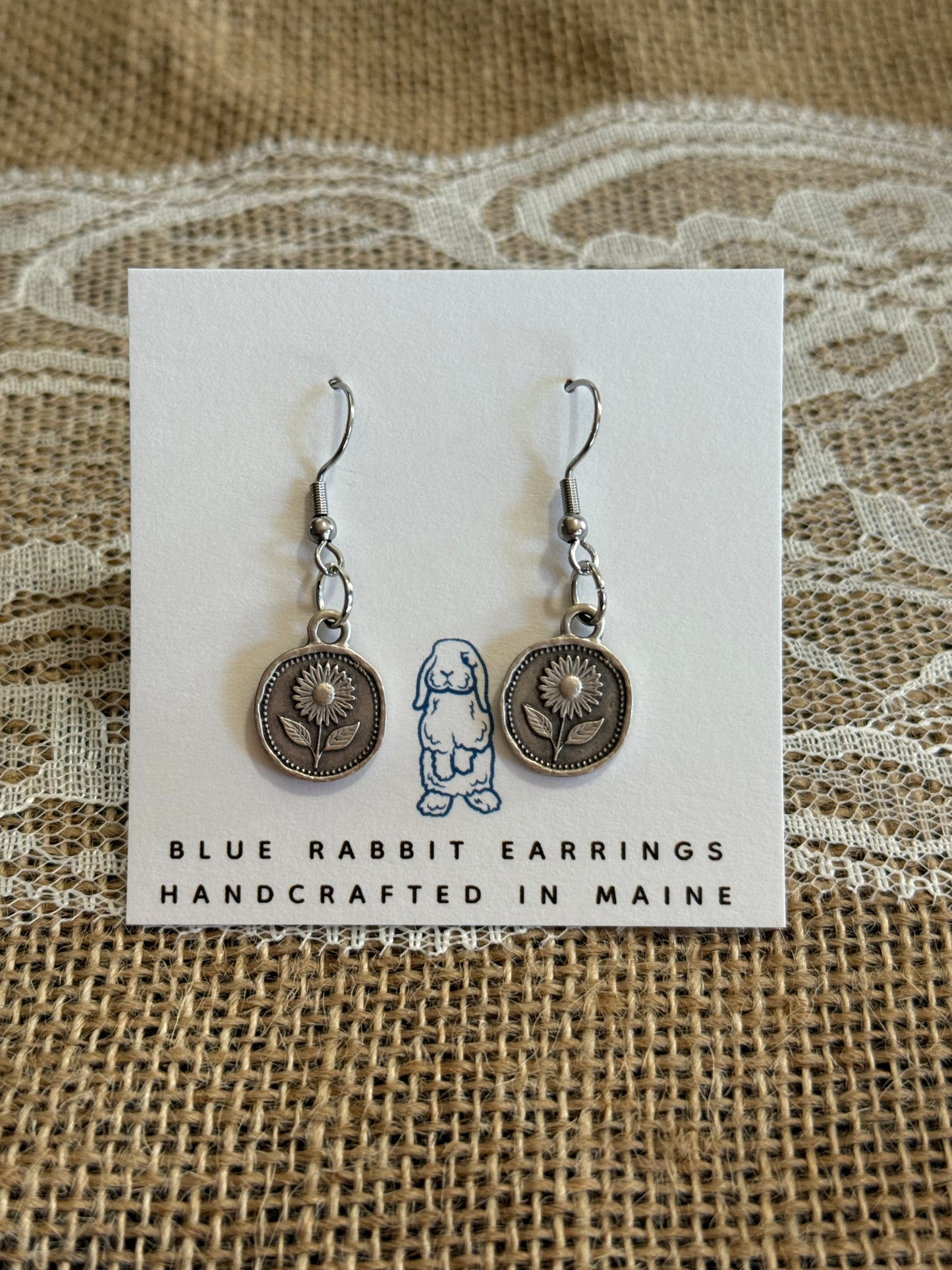 Antique Silver Sunflower Earrings