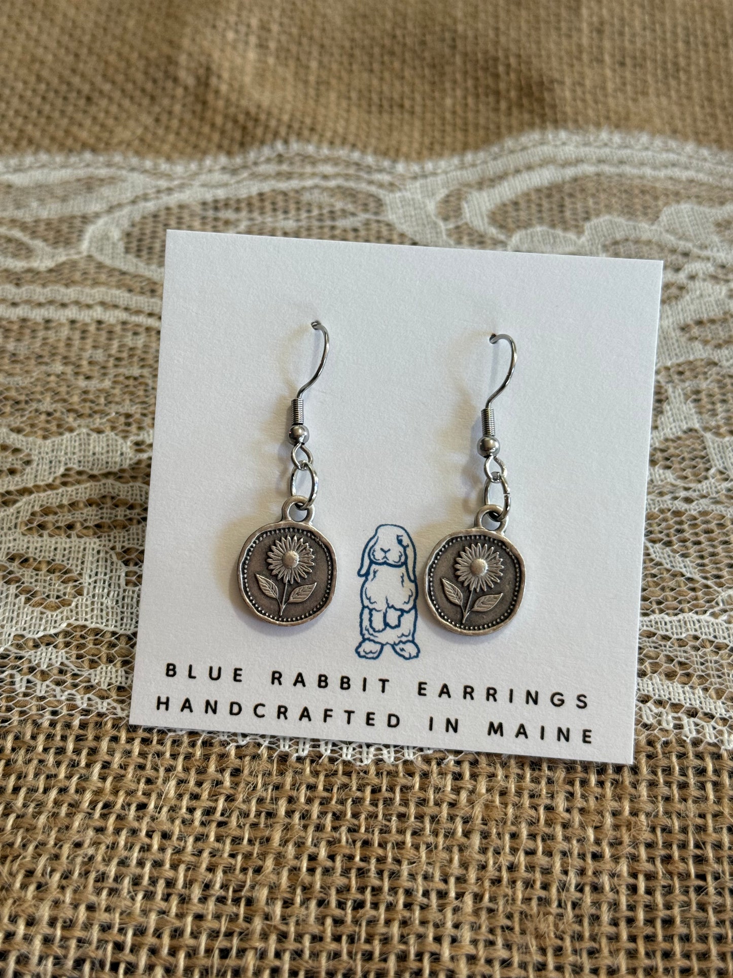 Antique Silver Sunflower Earrings