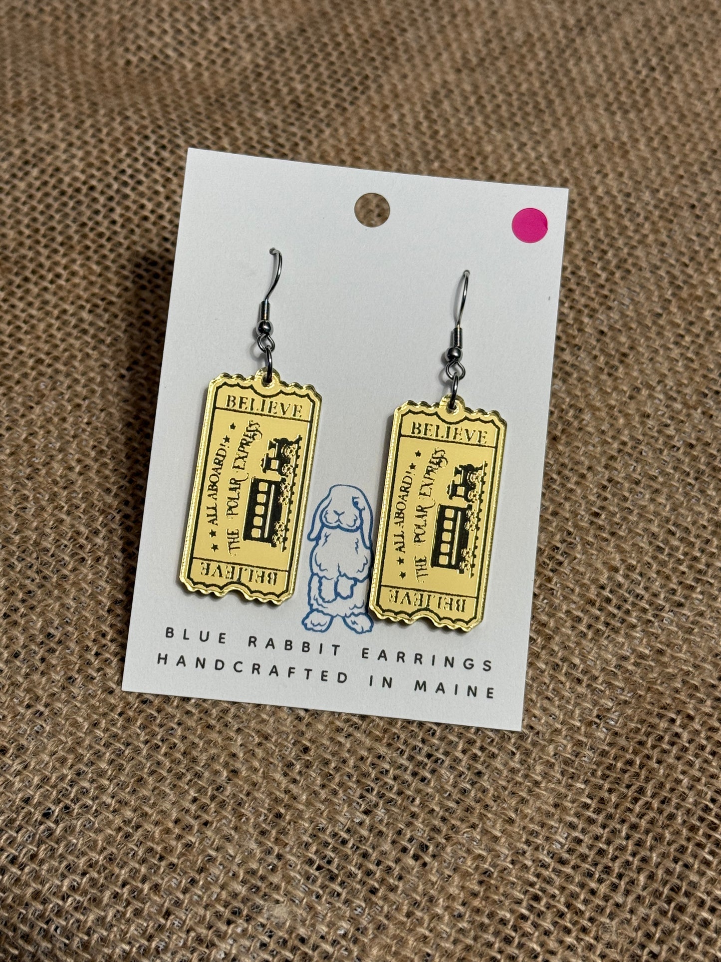 Acrylic Polar Express Ticket Earrings