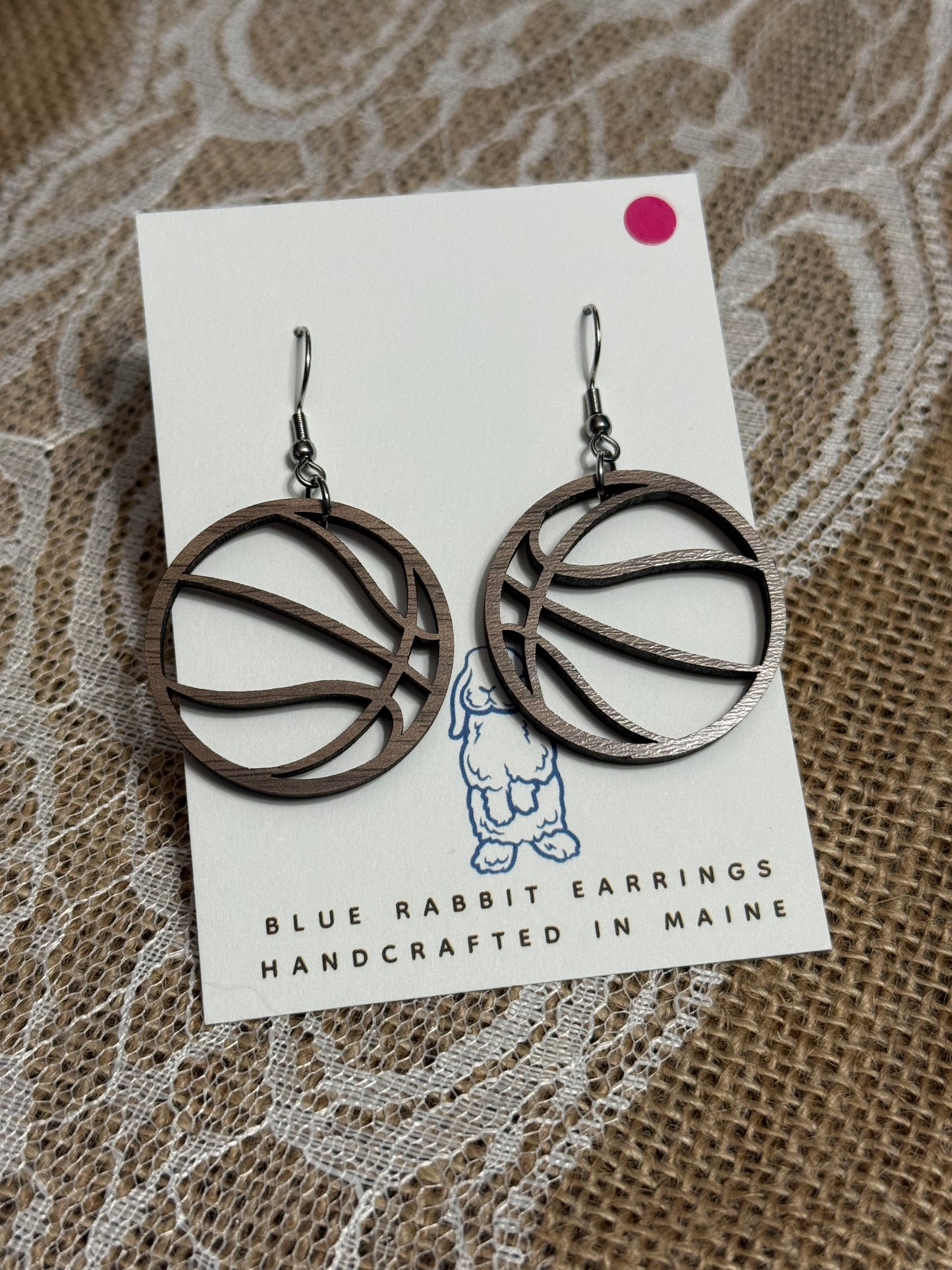 Walnut Basketball Earrings