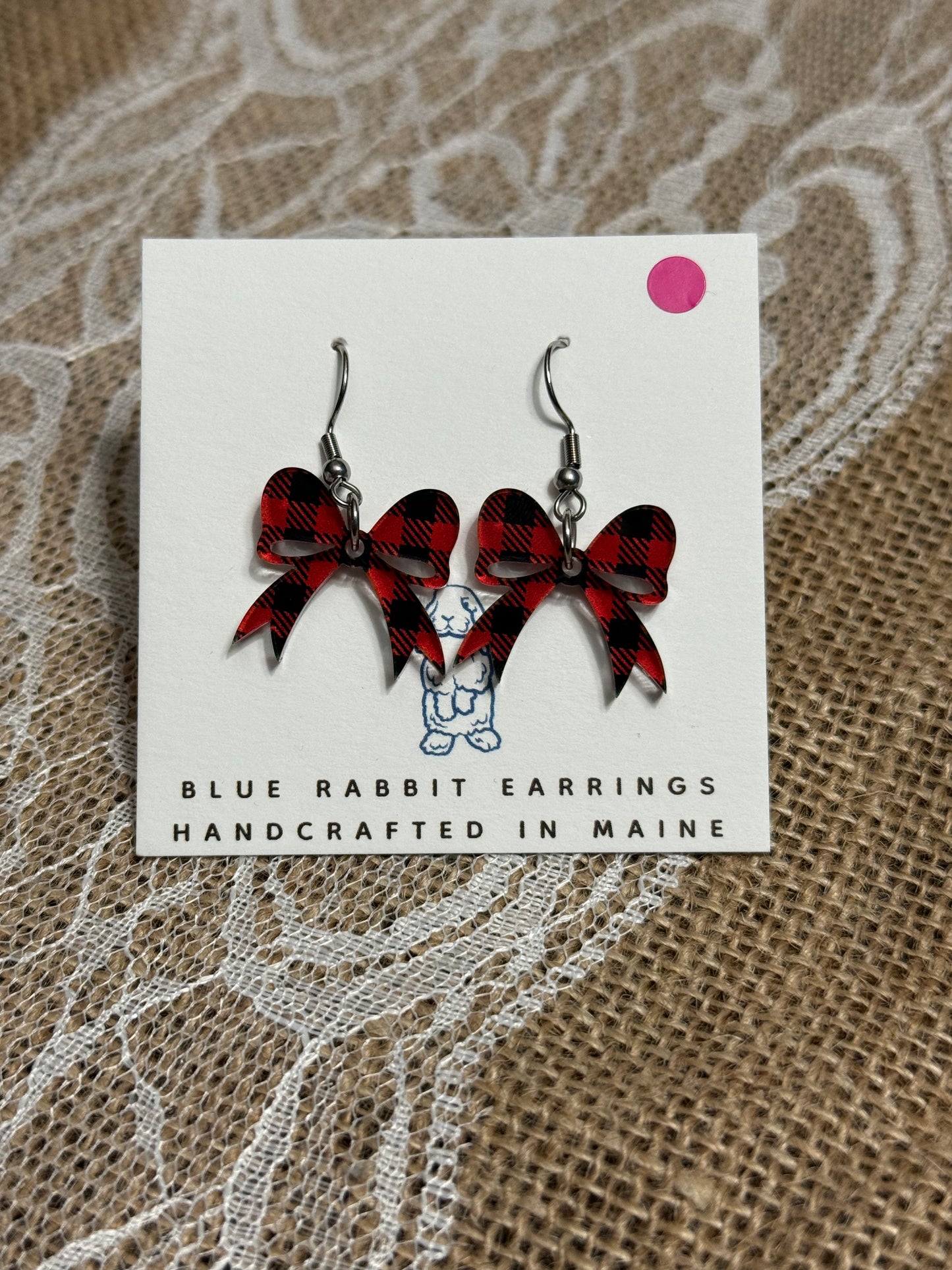 Acrylic Buffalo Plaid Bow Earrings