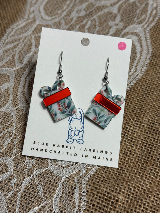 Acrylic Holly Berry Present Earrings