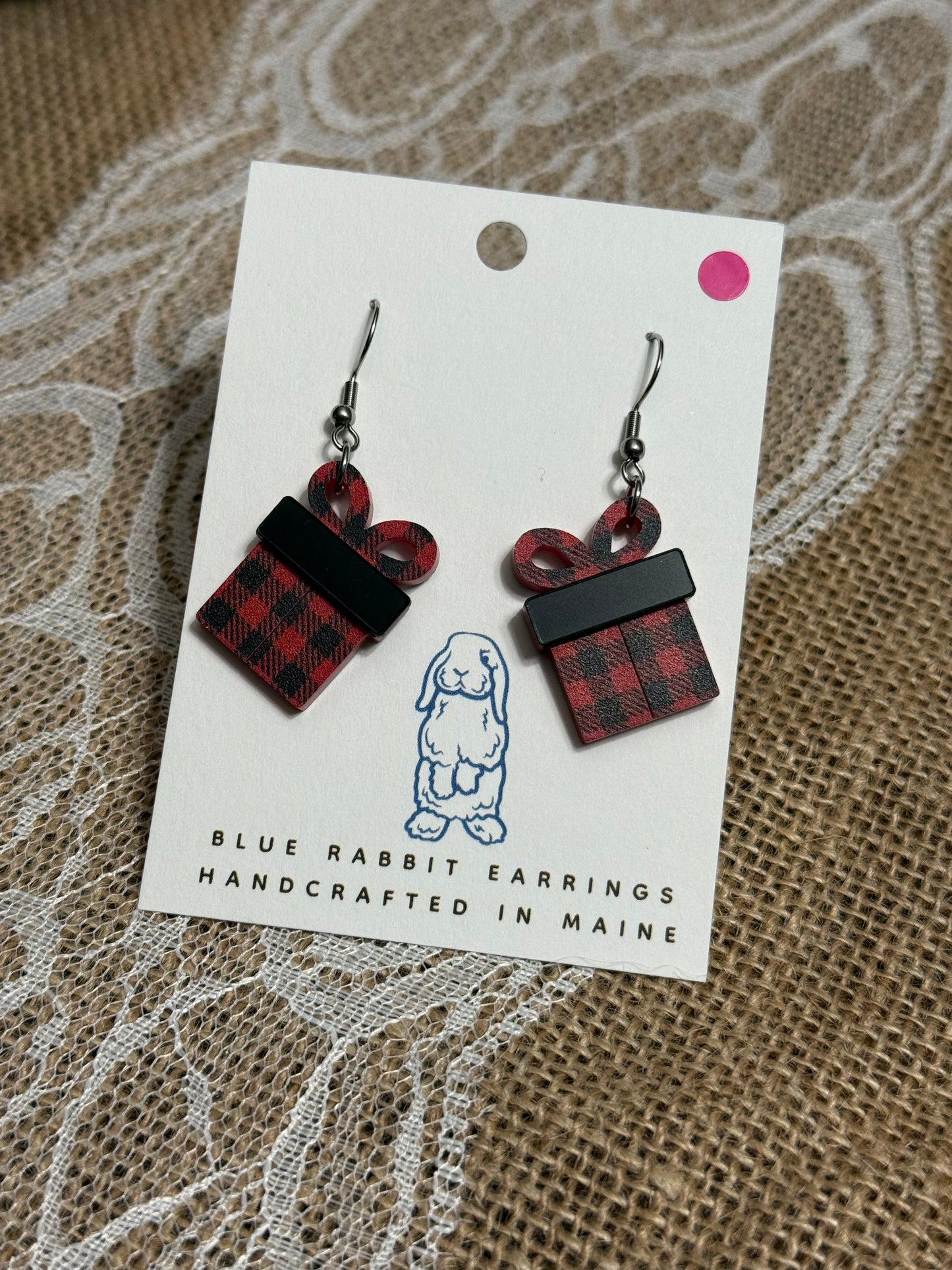 Acrylic Buffalo Plaid Present Earrings