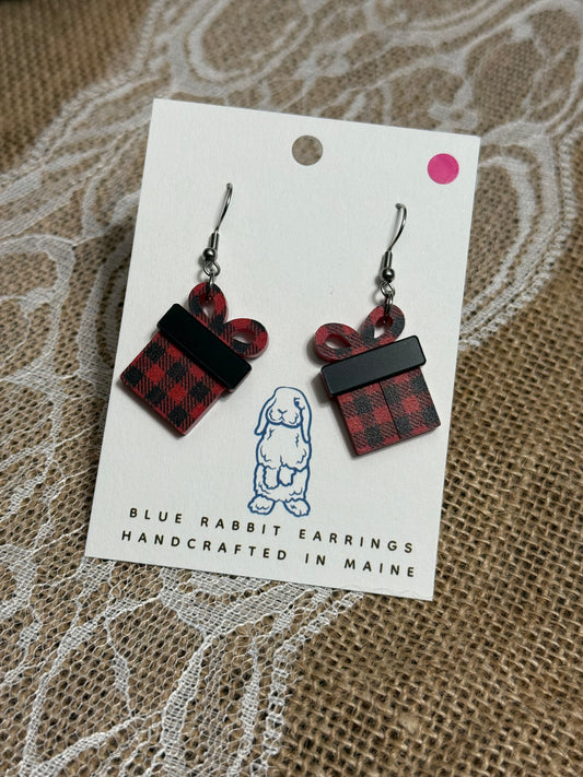 Acrylic Buffalo Plaid Present Earrings
