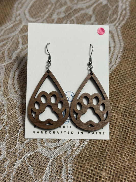 Walnut Paw Print Earrings