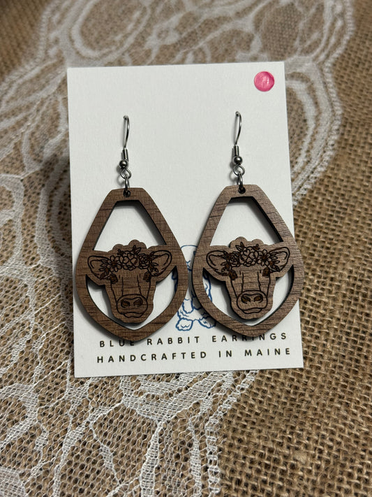 Walnut Cow Earrings