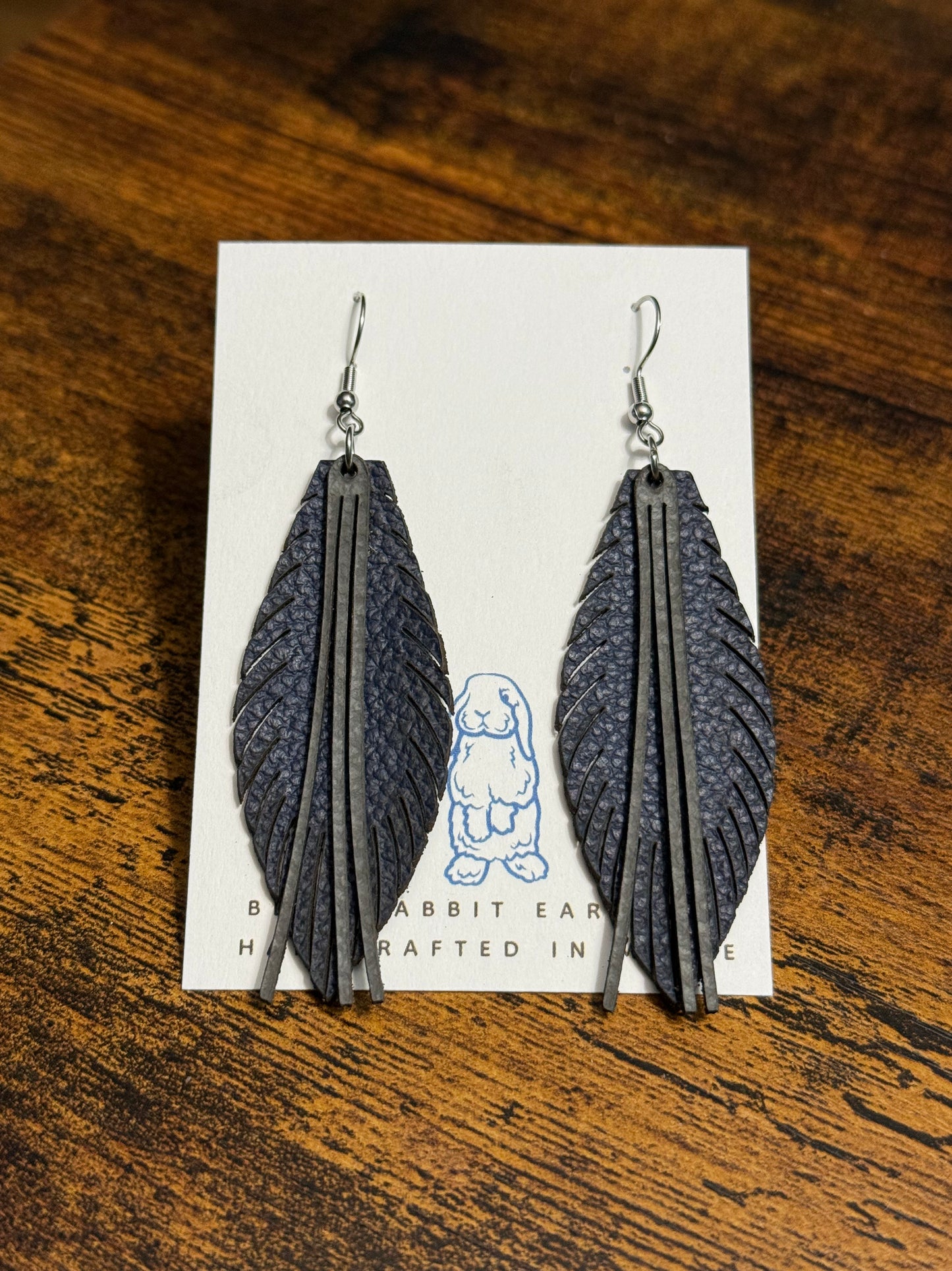 Leather Navy Fringe Earrings