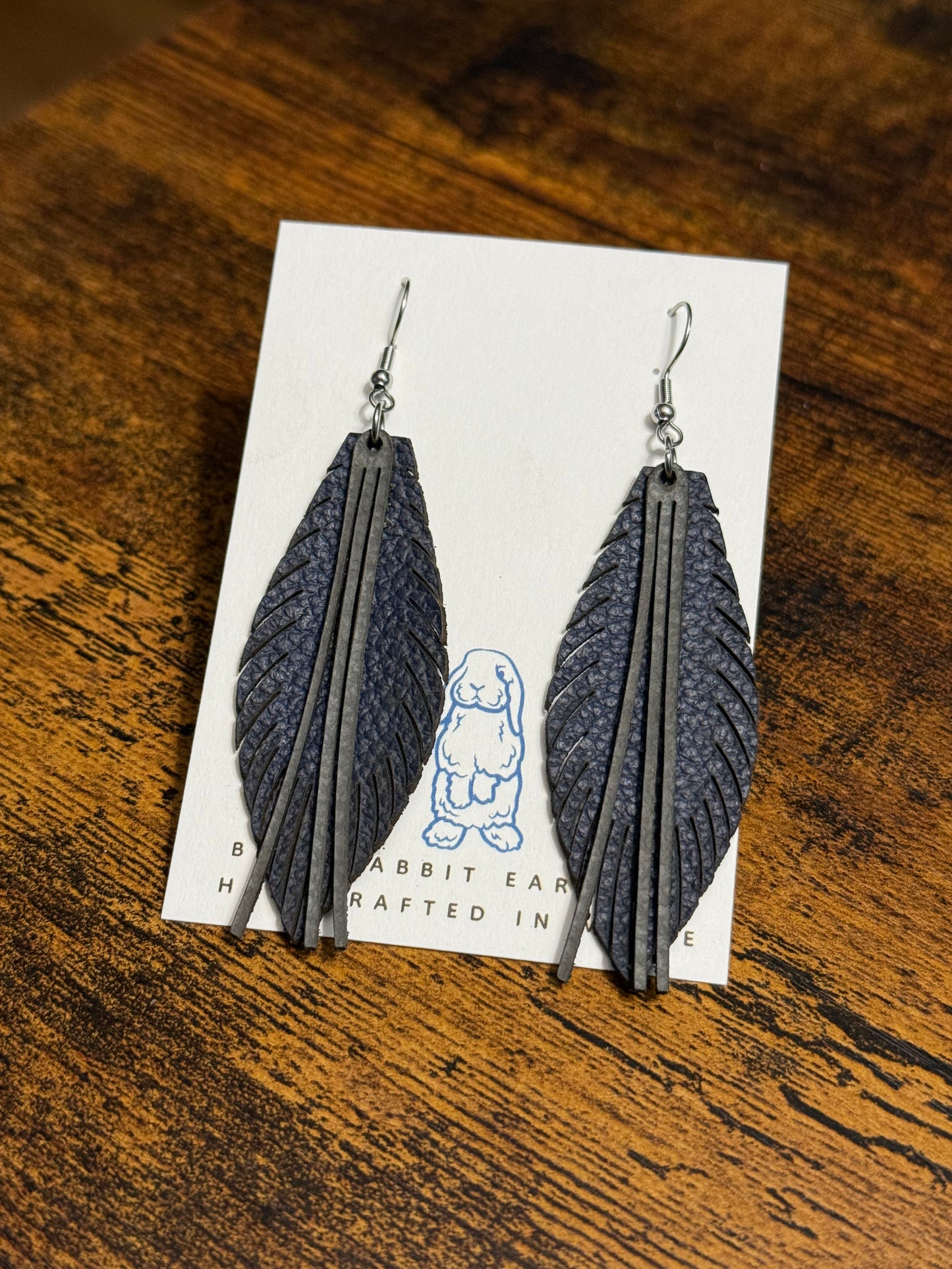 Leather Navy Fringe Earrings