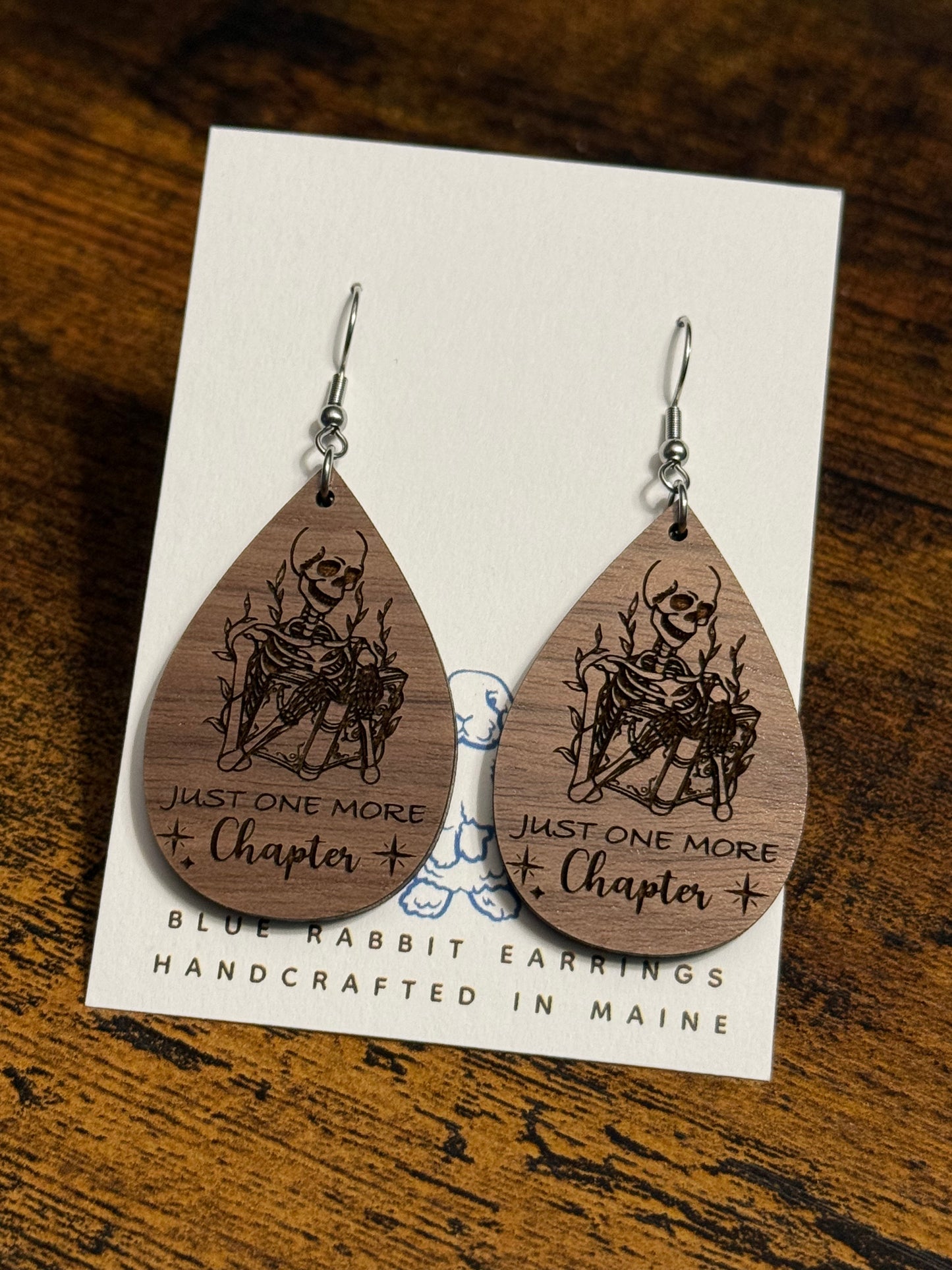 Walnut Skeleton & Book Earrings