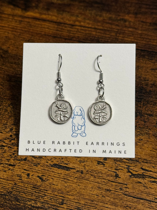Antique Silver Snail Pendant Earrings