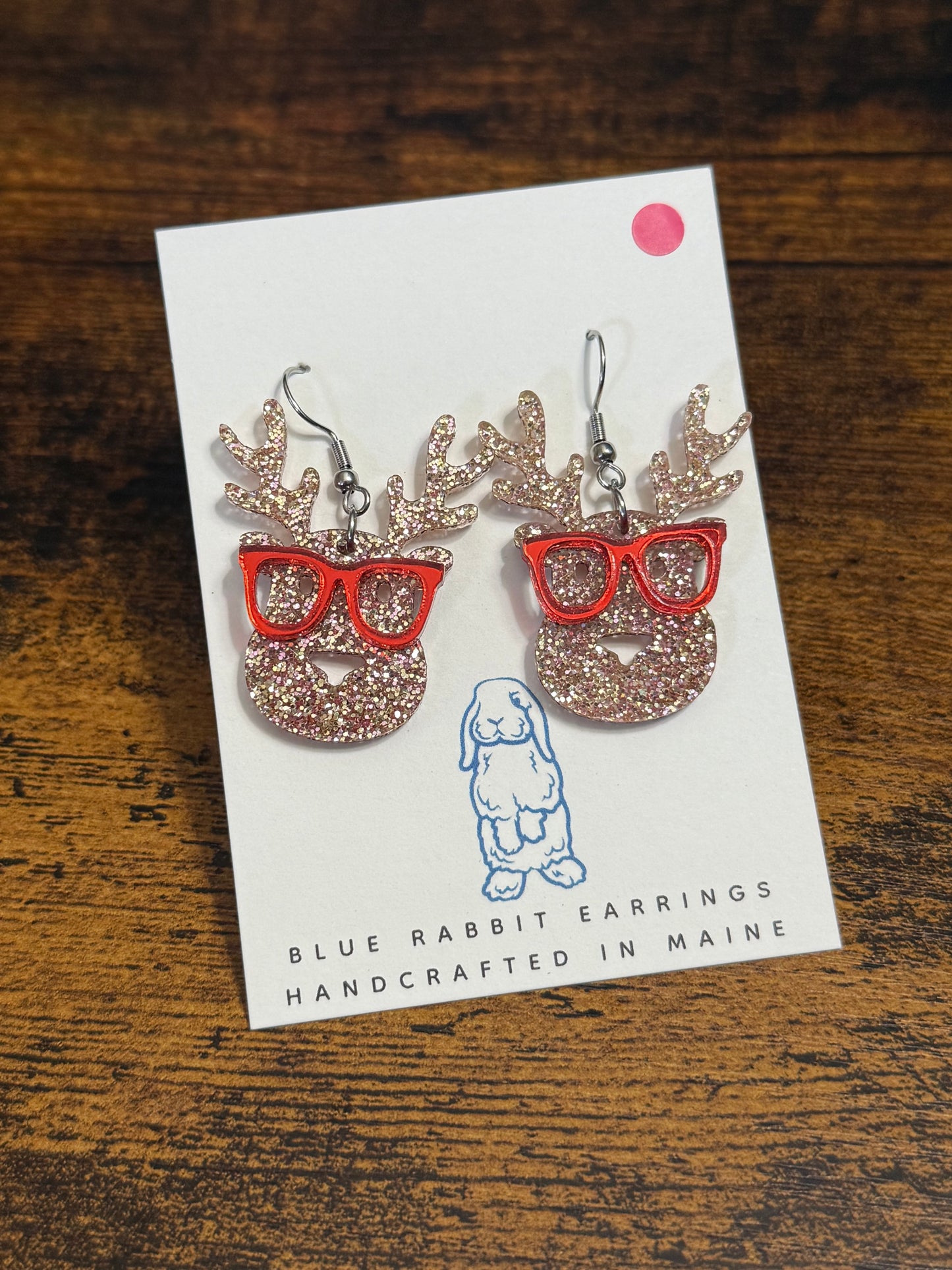 Acrylic Reindeer with Glasses Earrings